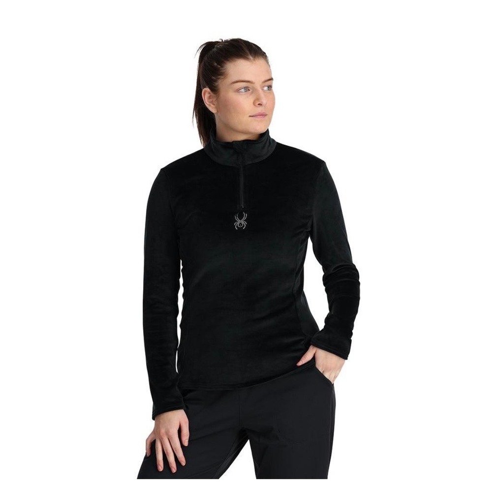 Spyder Shimmer Bug Women's S Black Velour Rhinestone Half Zip Pullover